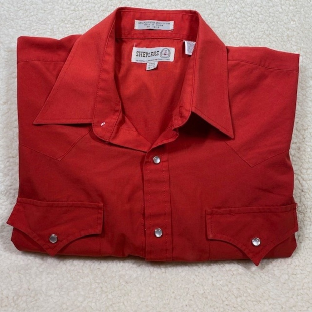 Sheplers Mens Red Short Sleeve Western Snap Button Shirt Size 16 1/2 - Picture 9 of 10